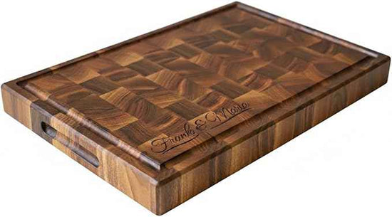 Personalized End Grain Walnut Cutting Board, GrainWoods Handcrafted Wood Kitchen Chopping Block (17x11x2 Inches)
