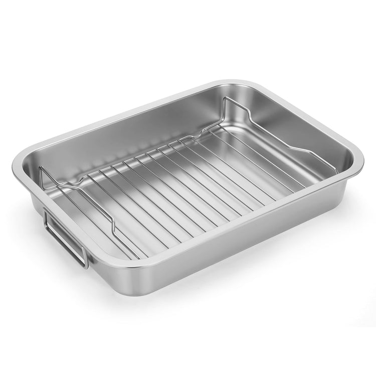 Heavy Duty Stainless Steel Roasting Pan with Rack & Handle for Oven