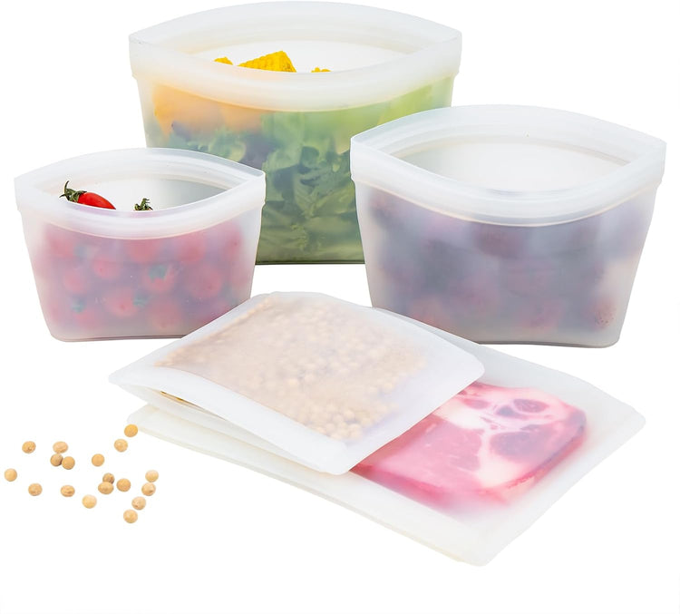Silicone Bags for Food Storage, Reusable Zip Lock Bags Silicone Food Storage Containers, Freezer Microwave Oven Dishwasher Safe, Plastice BPA-Free 5 Pack (40oz 20oz 12oz 17oz 34oz)