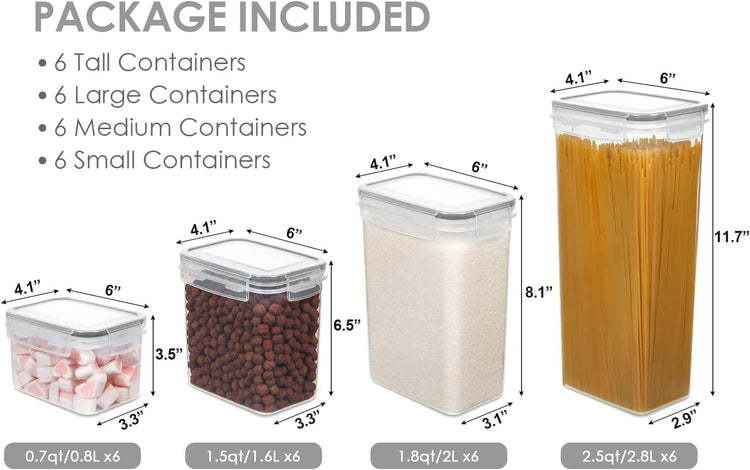 Vtopmart Airtight Food Storage Containers with Lids, 24 pcs Plastic Kitchen and Pantry Organization Canisters for Cereal, Dry Food, Flour and Sugar, BPA Free, Includes 24 Labels，Gray