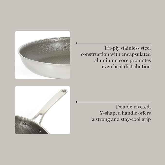 Martha Stewart Badgley Hybrid Nonstick 11 Inch TriPly Stainless Steel Large Fry Pan & Stay Cool Handle - Laser Etched Non-Toxic Perfect Sear Nonstick Skillet - Dishwasher and Induction Safe