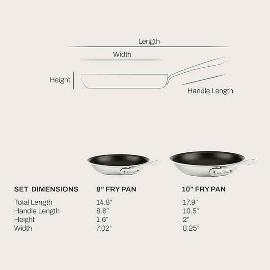 All-Clad Stainless Steel Pro Nonstick Frying Pan Set – 8 & 10 Inch Skillets, Induction Compatible, Oven & Broiler Safe to 500°F, Professional Cookware, Silver