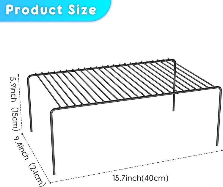 Large(15.7 x 9.4 inch)Black Cabinet Storage Shelf Rack Set of 4, Rustproof Metal Wire Kitchen Counter Organizers and Storage, Spice Organization for Cabinet, Plate, Dish, Pantry, Bathroom, Fridge