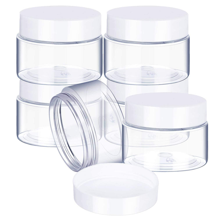6 Pack 2 oz Plastic Jars Containers with Lids Wide (6 Count)