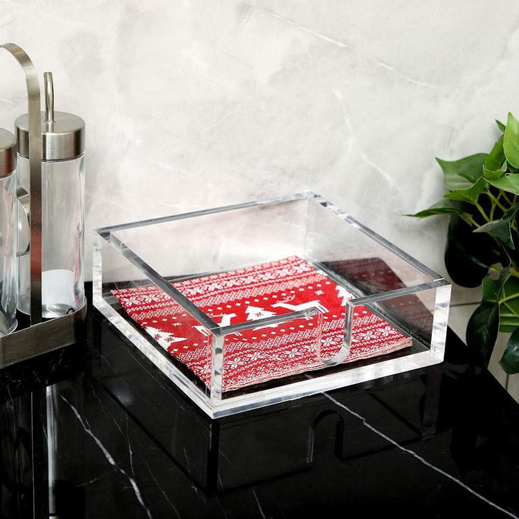 IEEK Acrylic Luncheon Napkin Holder,Decorative Napkin Tray for Dining Table and Kitchen,Clear Flat Napkin Holders Tissue Dispenser,7.1 x 7.1 x 2.6 inches