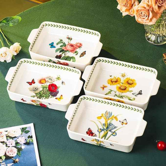 ONCCI In-Glaze Ceramic Baking Dish Set of 2 - Rectangular with Handles,Single Serving Size Casserole dishes 10.8*7.99in & 8.58*6.54inch Sizes - Oven Safe for Cooking, Baking, Casseroles - Dishwasher Safe(Iris)