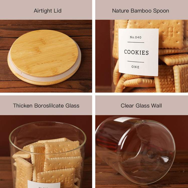 Set of 6 Glass Flour and Sugar jars with 132 Kitchen Pantry Labels