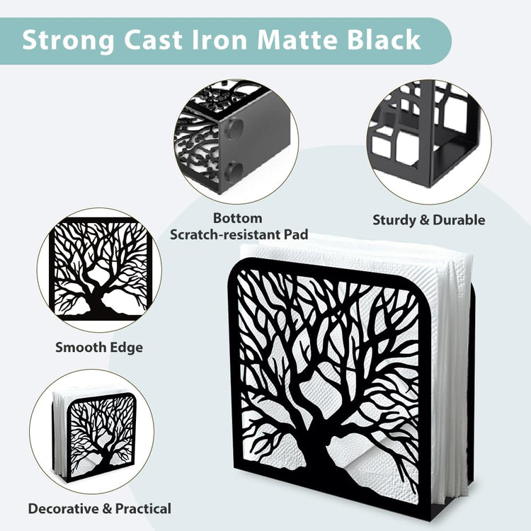 Tree Trunk Black Metal Napkin Holder for Table 4.9" x 4.9" x 1.9"