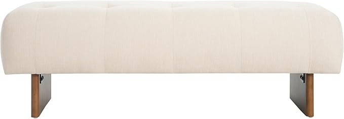 Christopher Knight Home Yvone Modern Upholstered Ottoman Bench, Minimalist Wooden Entryway Bench, Living Room Sofa Extra Seat, Ottoman End of Bed Bench for Bedroom, Beige+Brown
