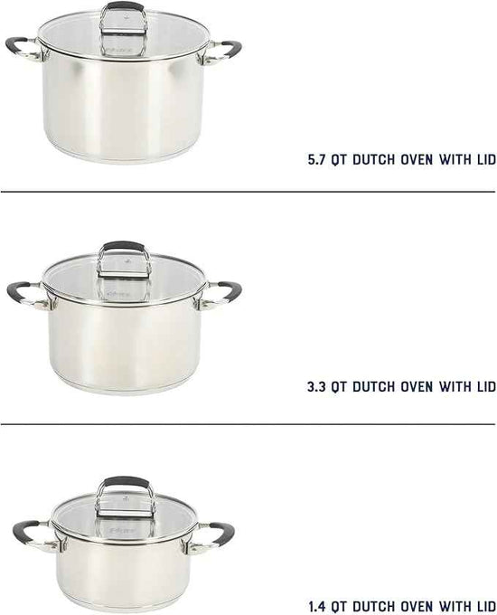 Oster Platinum Silverbolt 6 Piece Stackable Space-Saving Dutch Oven Sauce Pan Cookware Set