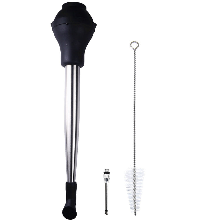 4-in-1 Stainless Steel Turkey Baster Set With Meat Marinade Injector Silicone Infuser & Cleaning Brush