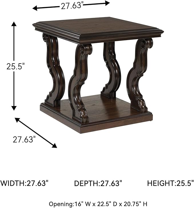 Signature Design by Ashley Maylee Classic End Table with Open Shelf and Scroll Legs, Dark Brown