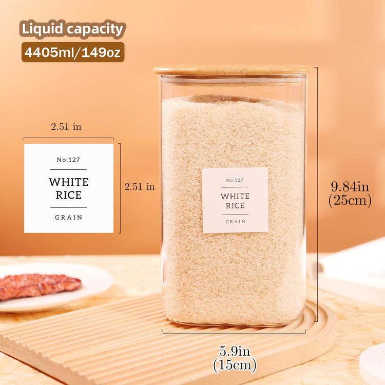 2 Pack Square Glass Flour and Sugar Containers with 132 Kitchen Pantry Labels (2 Count)