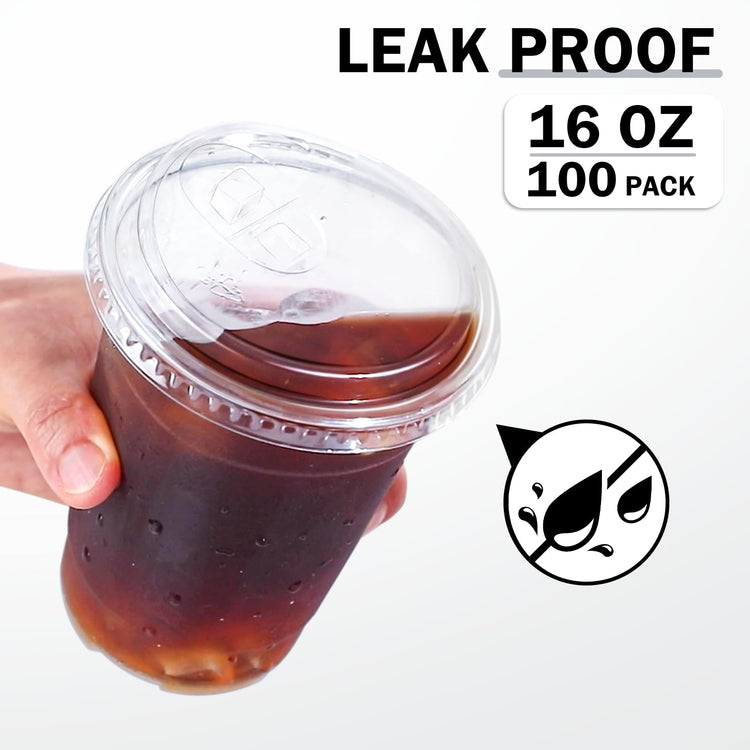 100 Pack 16 oz Clear Plastic Cups with Sip Lids (100 Count)