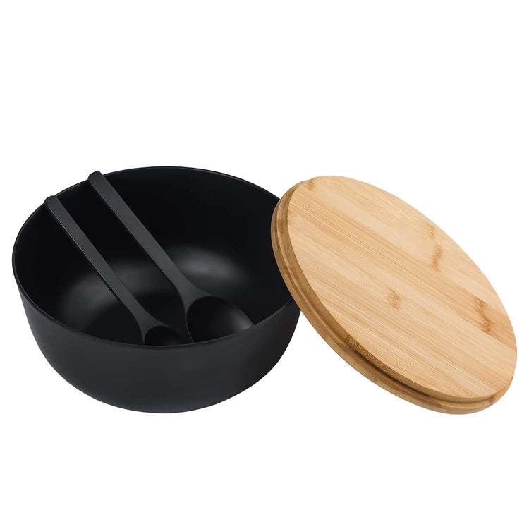Bamboo Fiber Salad Bowl with Servers Set Large 9.8inches Nature Bamboo Mixing Bowl with Servers with Lid Spoon and Fork for Fruits