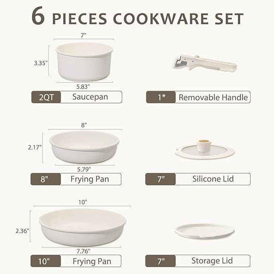 CAROTE 6pcs Pots and Pans Set Non Stick, Cookware Sets, Kitchen Set, Oven/Fridge Safe, Space Saving Pots Set, Nonstick Cooking Set with Versatile Detachable Handle, Induction RV Set