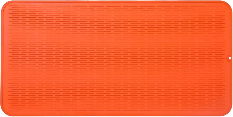 Silicone Dish Drying Mat for Multiple Usage,Easy clean,Eco-friendly,Heat-resistant Silicone Mat for Kitchen Counter or Sink,Refrigerator or Drawer Liner Orange 5XL 36inches x 18inches