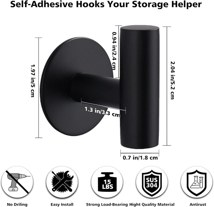 Adhesive Hooks Heavy Duty Wall Hooks Stainless Steel Waterproof Shower Hook, Adhesive Holder Coat Hook for Hanging, Wall Mounted Towel Hooks for Bathroom Glass Window- 2 Pack