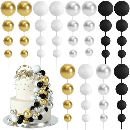 48 Pcs Balls Cake Topper Decorations Balloon Cupcake Toppers Foam Cake Topper Balls Cake Balls Decorations for Birthday Party Wedding Anniversary Cake Decorating (48 Count)
