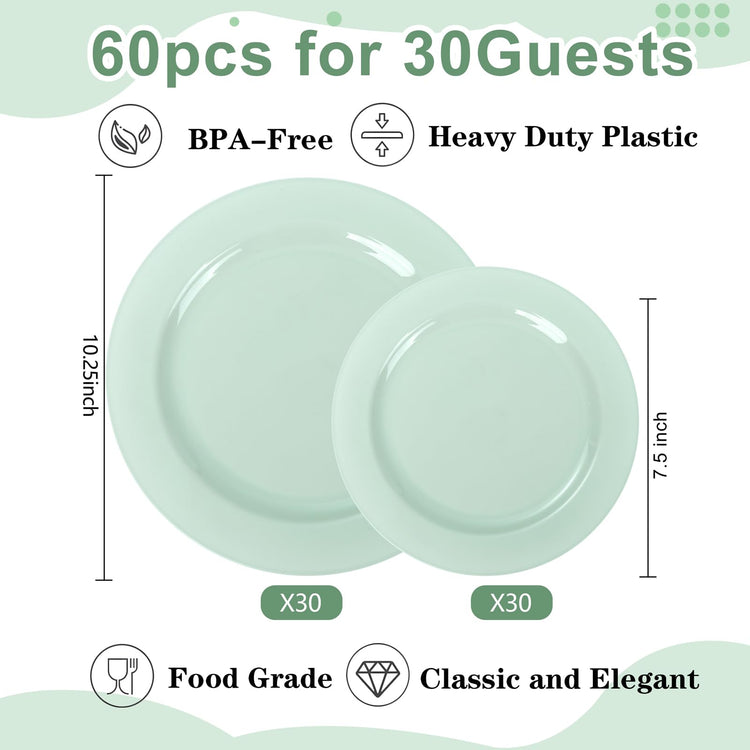60PCS Sage Green Plates (60 Count)