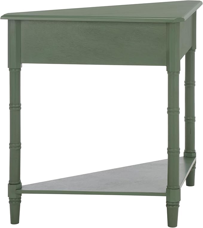 SAFAVIEH Home Collection – Gomez Dusty Green Corner Table, 1-Drawer Space-Saving Triangle Accent Table, Classic Turned-Leg Design (AMH5709J)