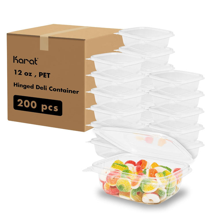 PET Hinged Deli Containers with Lids (200 Count)