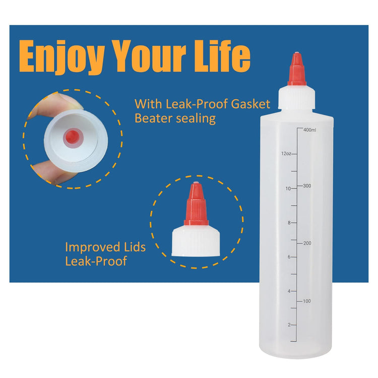 6 Pack 12 oz Graduated Plastic Squeeze Squirt Condiment Bottles (6 Count)