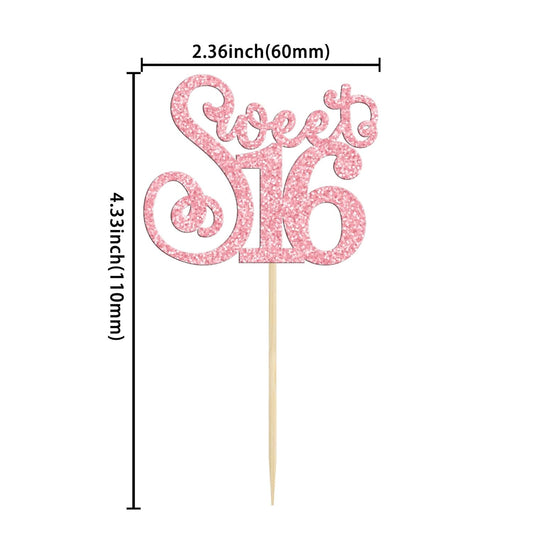 Gyufise 24 Pack Happy Sweet 16 Cupcake Toppers Glitter Sixteen 16th Birthday Cupcake Picks Cheers to 16 Years Old Cupcake Decorations for 16th Birthday Anniversary Party Cake Decorations Supplies Pink
