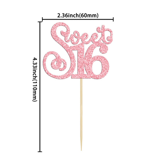 24 Pack Happy Sweet 16 Cupcake Toppers Glitter Sixteen 16th Birthday Cupcake Picks Cheers to 16 Years Old Cupcake Decorations for 16th Birthday Anniversary Party Cake Decorations Supplies Pink (24 Count)