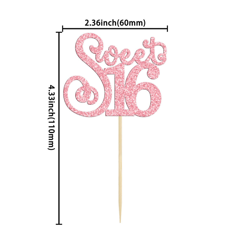 24 Pack Happy Sweet 16 Cupcake Toppers Glitter Sixteen 16th Birthday Cupcake Picks Cheers to 16 Years Old Cupcake Decorations for 16th Birthday Anniversary Party Cake Decorations Supplies Pink (24 Count)
