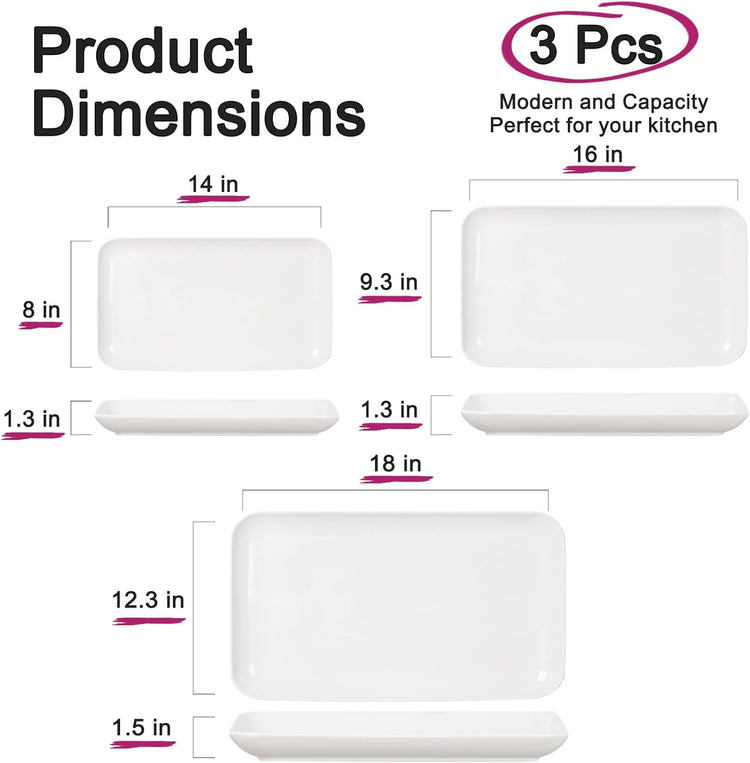 DELLING Serving Platter, 18/16/14inch Large Serving Tray, Serving Platters for Snacks, Fruit, Turkey, Dessert, Serving Trays for Entertaining at Parties and Weddings, Microwave Dishwasher Oven Safe