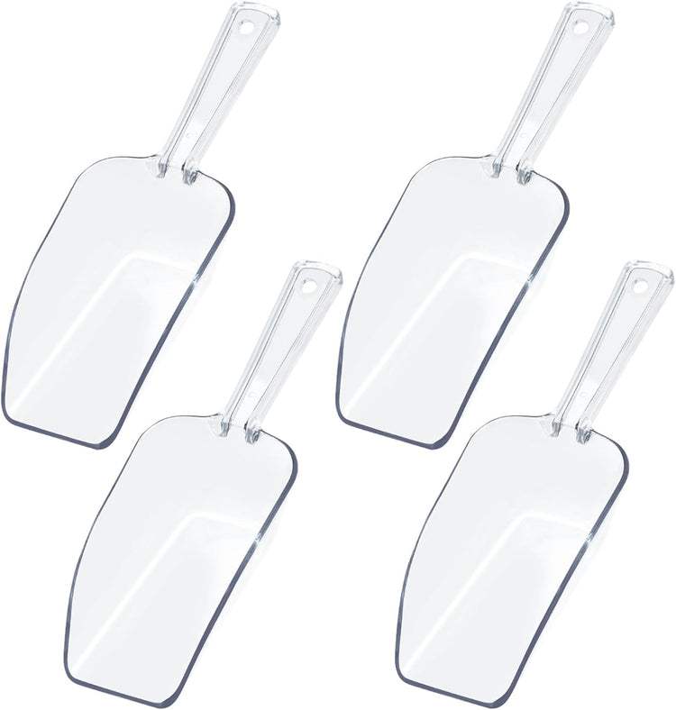 4Pcs Clear Plastic Ice Scoop for Freezer, Mini Candy Popcorn Scoops for Buffet Food Dry Goods, Flour Scoops for Canisters, 7.5 In (Clear)