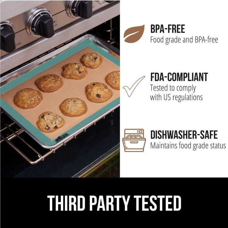 GORILLA GRIP Reusable Nonstick Silicone Baking Mat, 2 Pack, BPA-Free Oven Safe Food Liner, For Cookie Sheets, Toaster Ovens, Easy Clean Kitchen Pastry Mats, 11.75x8.25, Small Quarter Sheet Size, Mint