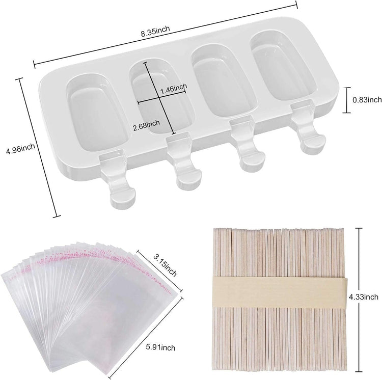 Ozera 2 Pack Popsicles Molds Set, Silicone 4 Cavities Oval Popsicle Cake Pop Molds for Homemade Cakesicles, with 50 Wooden Popsicle Sticks & Bags