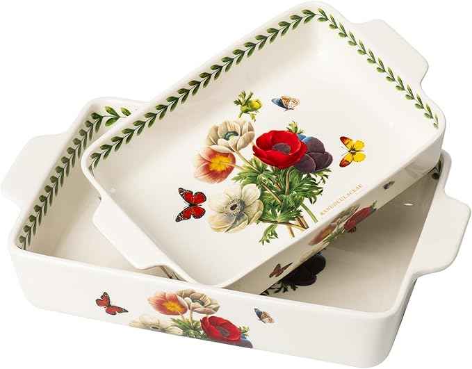 ONCCI In-Glaze Ceramic Baking Dish Set of 2 - Rectangular with Handles,Single Serving Size Casserole dishes 10.8*7.99in & 8.58*6.54inch Sizes - Oven Safe for Cooking, Baking, Casseroles - Dishwasher Safe(Corn Poppy)