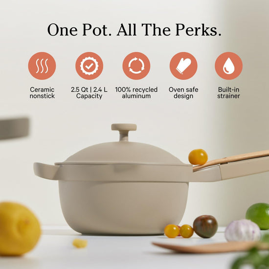 Our Place Perfect Pot - Mini 2.5 Qt Nonstick Ceramic Sauce Pan with Lid | Versatile Cookware for Stovetop and Oven | Steam, Bake, Braise, Roast | PTFE and PFOA-Free | Toxin-Free, Easy to Clean | Steam - Nestoria