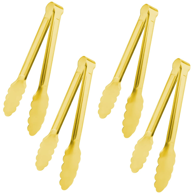 4 Pack 9 Inch Gold Tongs for Serving Food