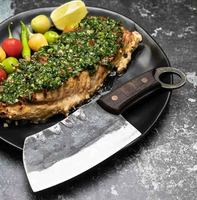 COOLINA Suratu Chopping Cleaver Chef's Knife, Multipurpose Handmade High-Carbon Stainless and Clad Steel, Kitchen, Home Cooking Knives