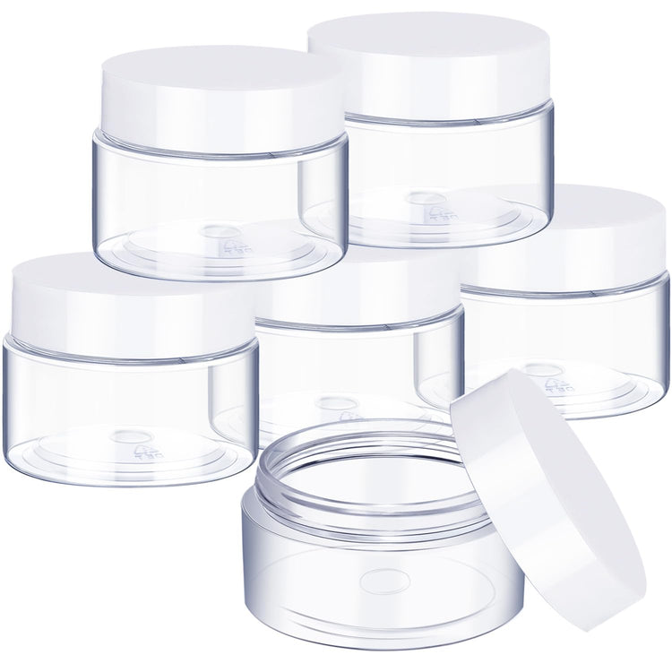 6 Pack 2 oz Plastic Jars Containers with Lids Wide (6 Count)