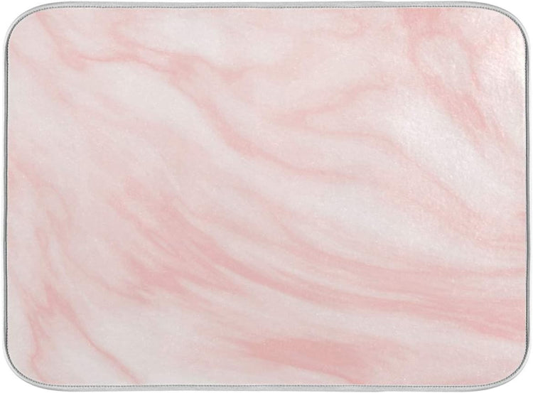 Super Absorbent Dish Drying Mat, Microfiber Fast-Drying Dish Mat, 24" x 18", Kitchen Dish Drying Pad, Pink Coral Marble