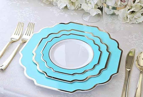 " OCCASIONS " 320 Piece set (40 Guests)-Heavyweight Wedding Party Disposable Plastic Plate Set -40 x 10.5'' + 40 x 8''+Silverware+12oz Cups+Napkins (Imperial Aqua & Silver)