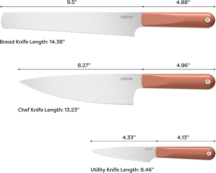 CIARRA Professional Kitchen Knife Set 4 PCS - Chef Knife Set, Bread Knife, Utility Knife, High Carbon Stainless Steel Cooking Knives with Gift Box (Orange)