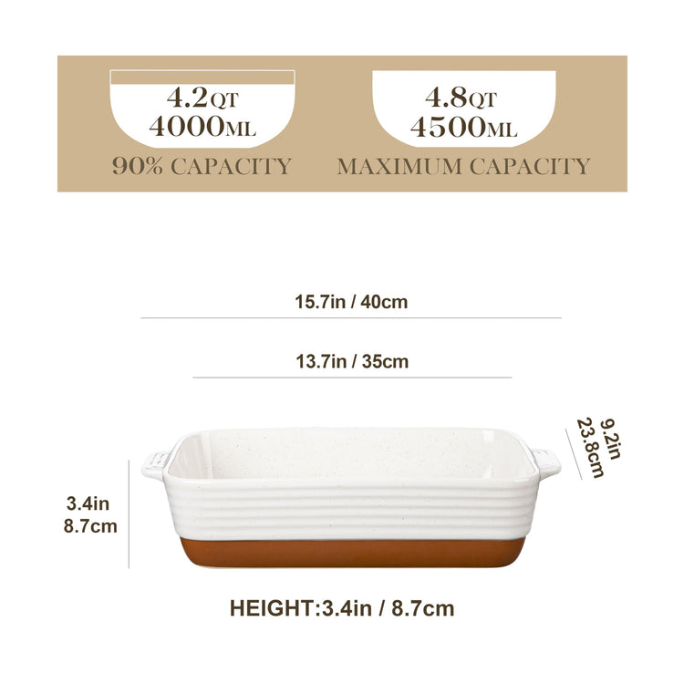 Large 9x13 Ceramic Baking Dish with Handles