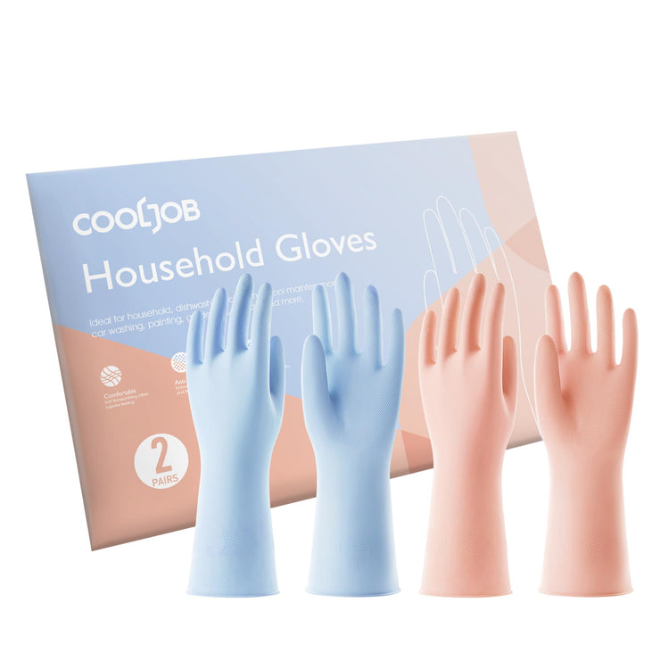 2 Pairs Thickened Rubber Gloves with Cotton Lining & Non