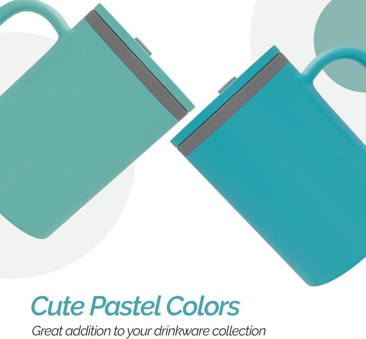Copco Iconic 16oz Double Wall Insulated Desk Mug with Lid and Handle, Set of 2, BPA-Free Reusable Plastic, Spill-Proof, Microwave & Dishwasher Safe, Wide Mouth, Cup Holder Friendly (Aqua/Mint)