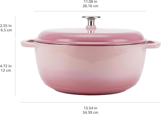 Amazon Basics Cast Iron Dutch Oven Pot with Lid, Enameled, Round, Dual Handles, Heavy-Duty, Medium, 6-Quart, Light Pink - Nestoria