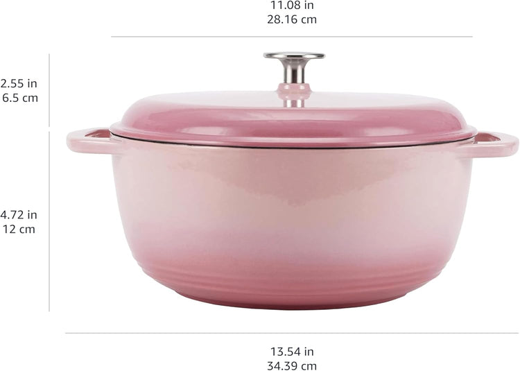 Amazon Basics Cast Iron Dutch Oven Pot with Lid, Enameled, Round, Dual Handles, Heavy-Duty, Medium, 6-Quart, Light Pink - Nestoria