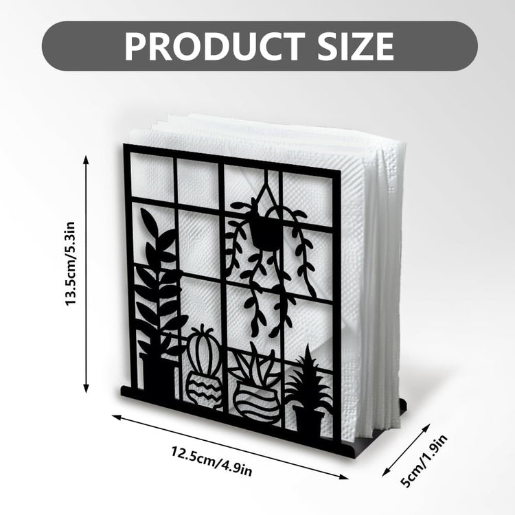 Potted Plant Decorative Black Metal Napkin Holder for Table, 4.9"x5.3"x1.9" Window Sill Hanging Basket Standing Napkin Holder for Home Kitchen Restaurant Picnic Party Coffee Bar Dining Room