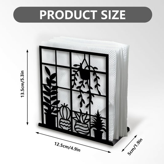 Potted Plant Decorative Black Metal Napkin Holder for Table
