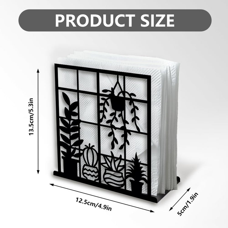 Potted Plant Decorative Black Metal Napkin Holder for Table